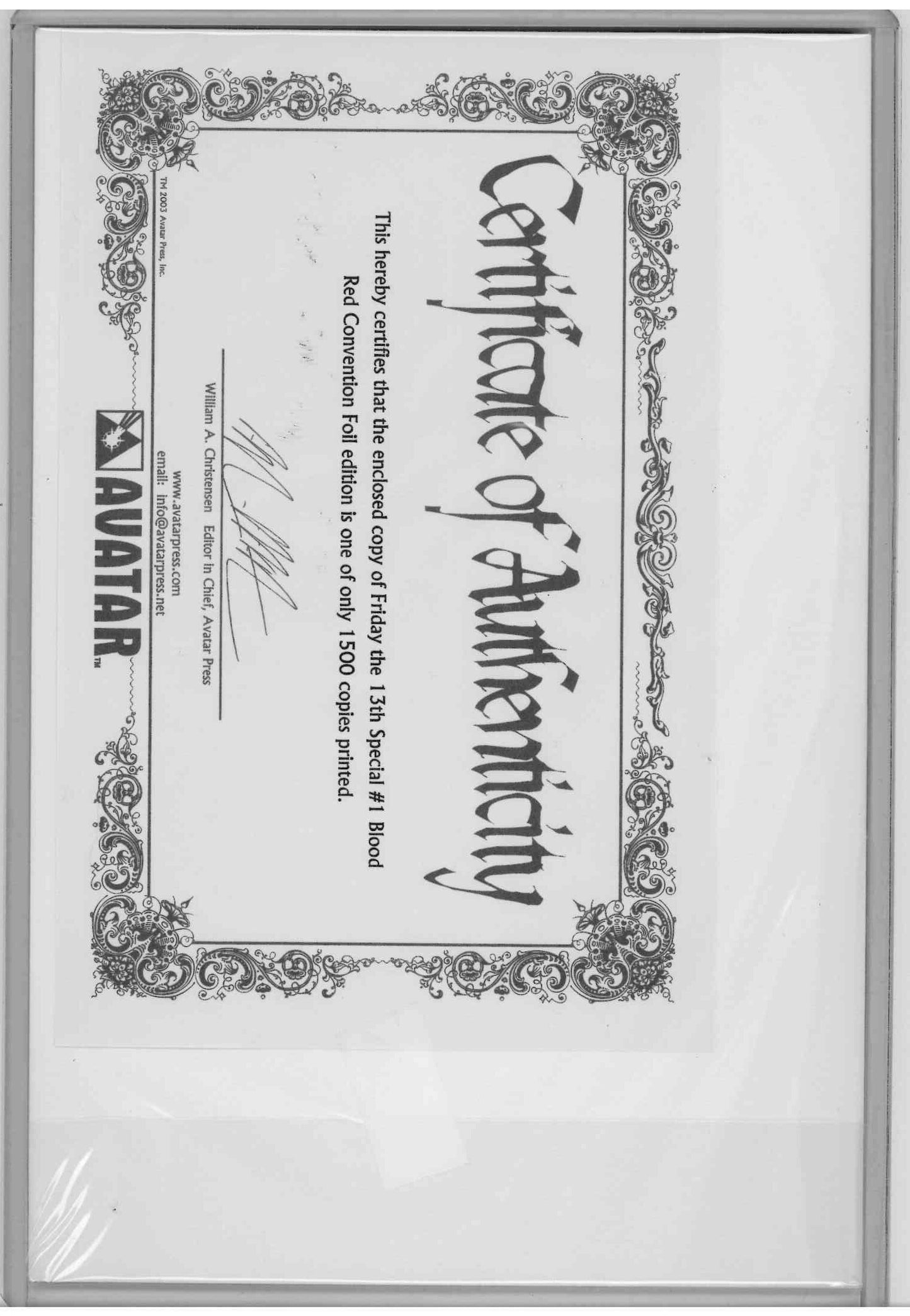 Friday the 13th Special #1 - Blood Red Convention Foil 1/1500 w/COA