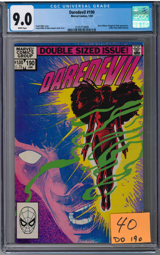Daredevil 190 - CGC 9.0 - Frank Miller - White Pages (1983)